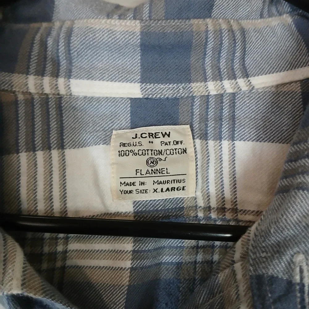 J Crew Button Up Plaid Long Sleeve Flannel Slim Men's Size XL Blue Cotton‎ AA017